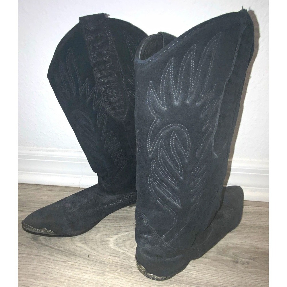 Zodiac 8.5 M Black Suede Western Cowboy Boots Tall Shaft Decorative Stitching
